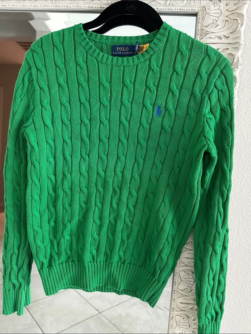 Polo by Ralph Lauren Kelly Green Cable-Knit Crewneck Sweater
